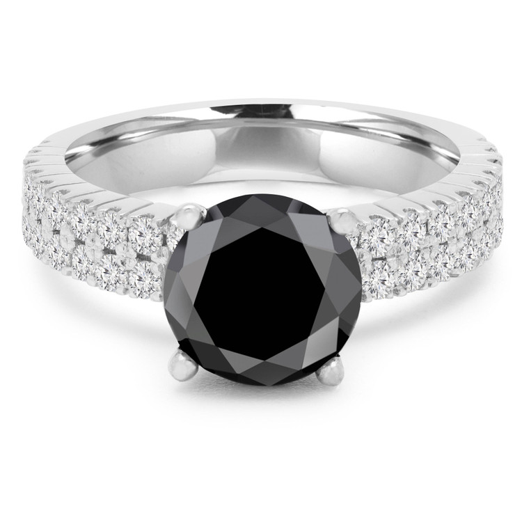 3 3/5 CTW Round Black Diamond Two Row Solitaire with Accents Engagement Ring in 14K White Gold (MD170108)