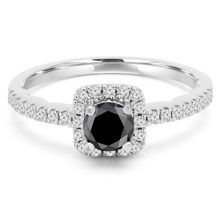 2/3 CTW Round Black Diamond Halo Engagement Ring in 14K White Gold with Accents (MD170109)