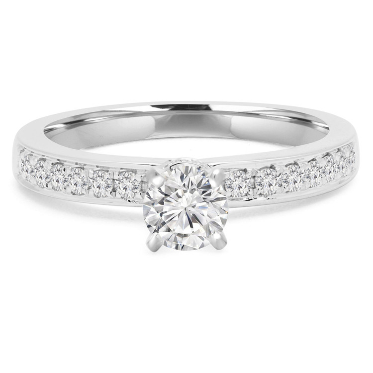 5/8 CTW Round Diamond Solitaire with Accents Engagement Ring in 18K White Gold with Accents (MD170110)