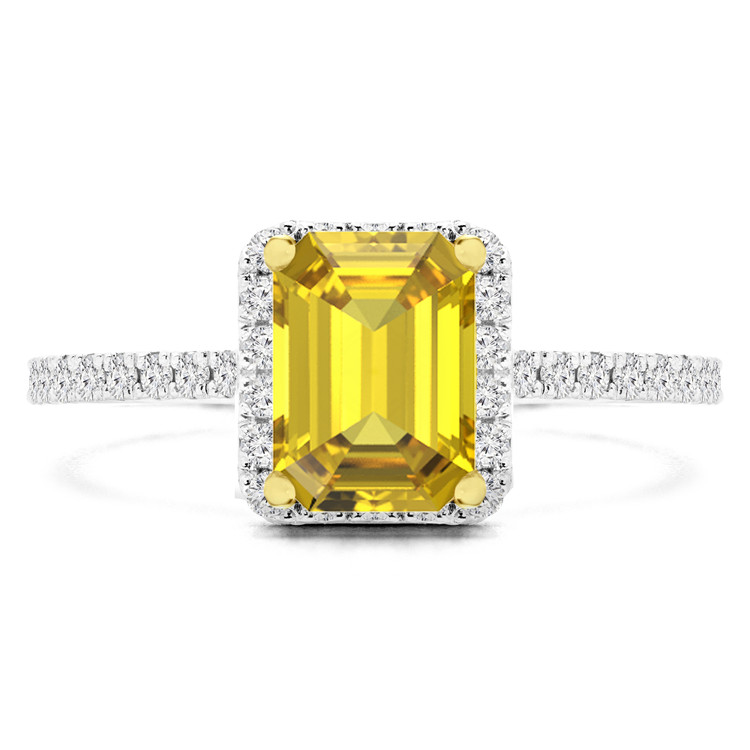 2 1/2 CTW Emerald Yellow Sapphire Halo Cocktail Engagement Ring in 14K White Gold (MD170170)