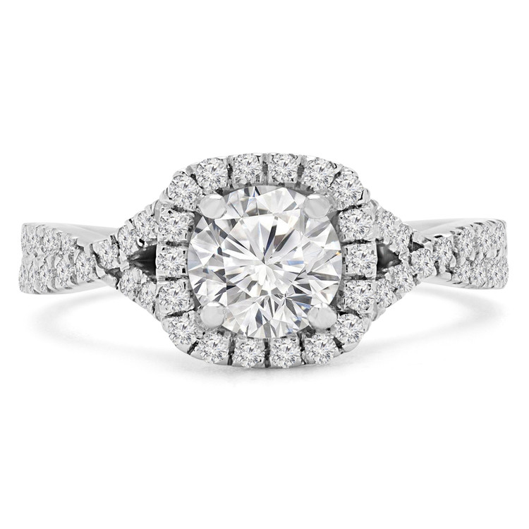 1 3/5 CTW Round Diamond Split Shank Halo Engagement Ring in 14K White Gold (MD170303)