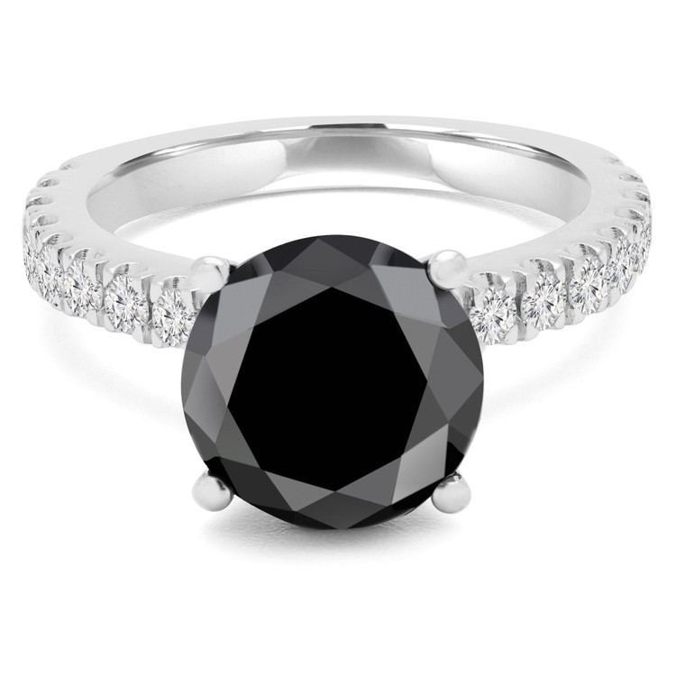 3 2/3 CTW Round Black Diamond Solitaire with Accents Engagement Ring in 14K White Gold (MD170335)