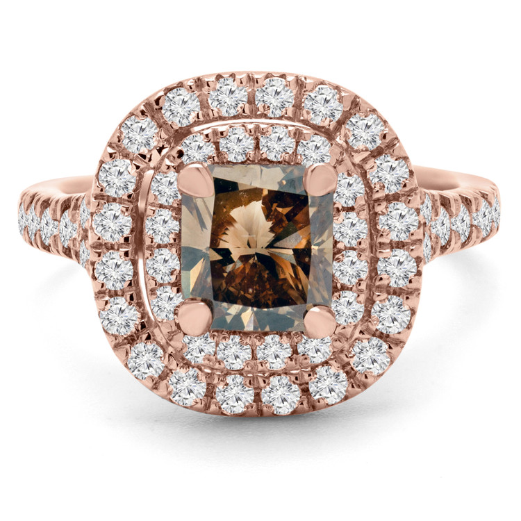 2 1/20 CTW Radiant Champagne Diamond Double Halo Engagement Ring in 14K Rose Gold (MD170346)