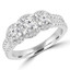 1 1/3 CTW Round Diamond Three-Stone Halo Engagement Ring in 14K White Gold (MD180058)