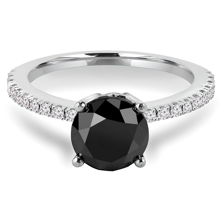3/4 CTW Round Black Diamond Promise Solitaire with Accents Engagement Ring in 14K White Gold (MD180138)