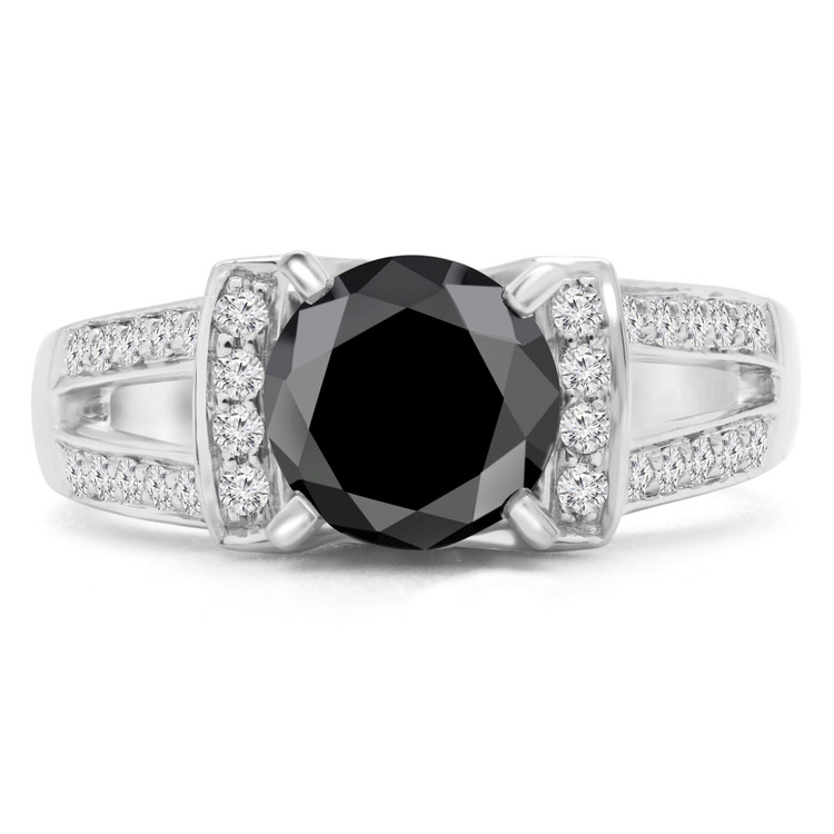 2 7/8 CTW Round Black Diamond Solitaire with Accents Engagement Ring in 14K White Gold (MD180142)