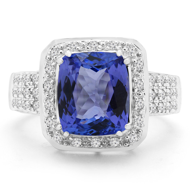 3 1/2 CTW Cushion Purple Tanzanite Halo Cocktail Engagement Ring in 14K White Gold (MD180161)