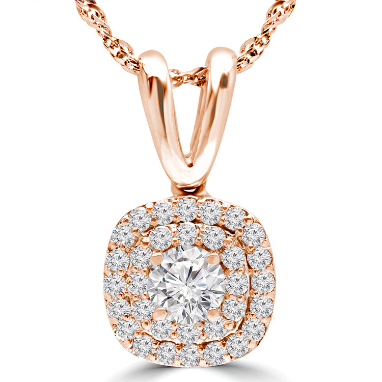5/8 CTW Round Diamond Double Halo Pendant Necklace in 14K Rose Gold (MD180222)