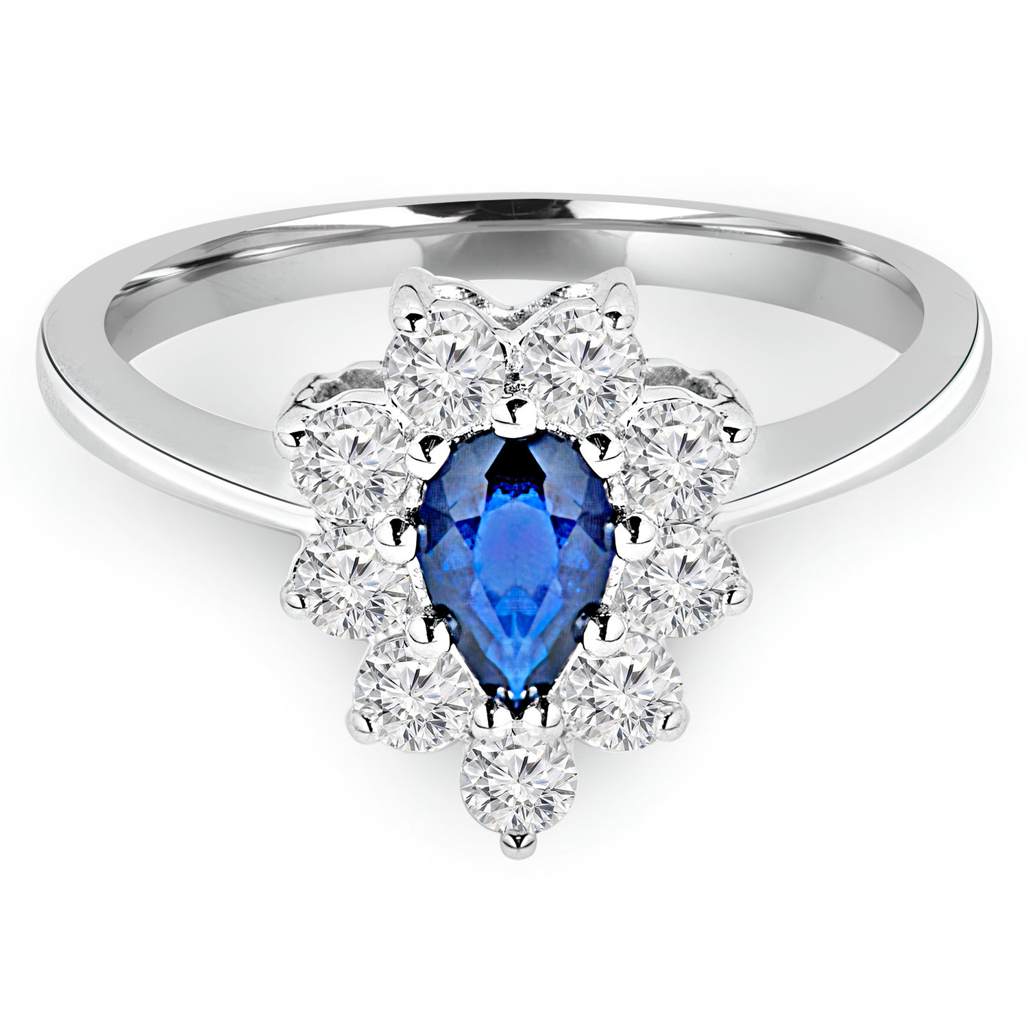 1 CTW Pear Blue Sapphire Halo Cocktail Engagement Ring in 14K