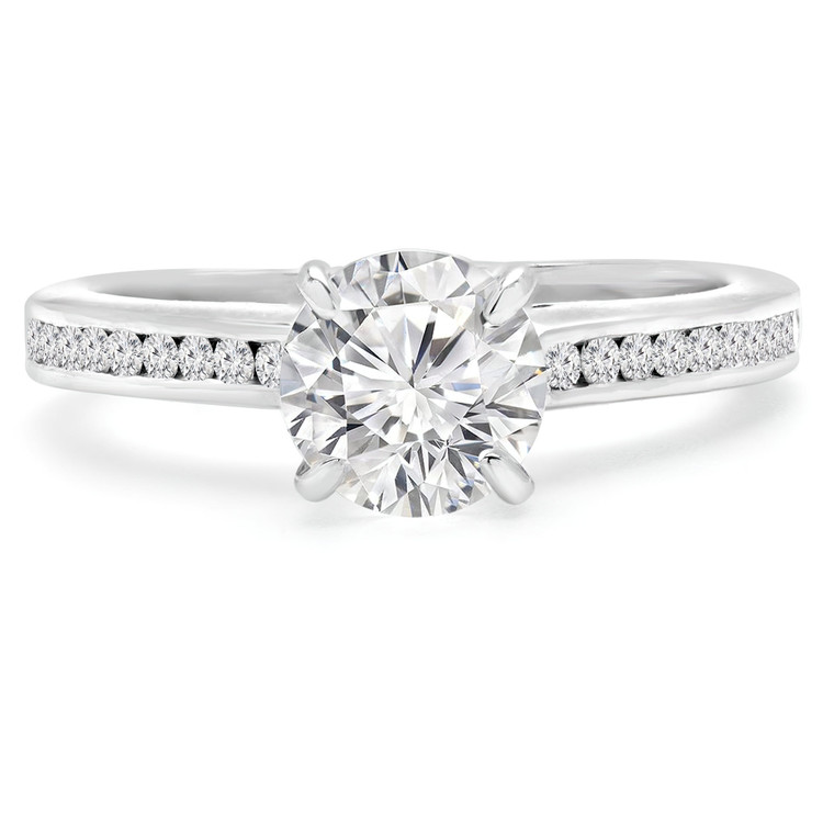 2/3 CTW Round Diamond Solitaire with Accents Engagement Ring in 14K White Gold With Channel Set Accents (MD180237)