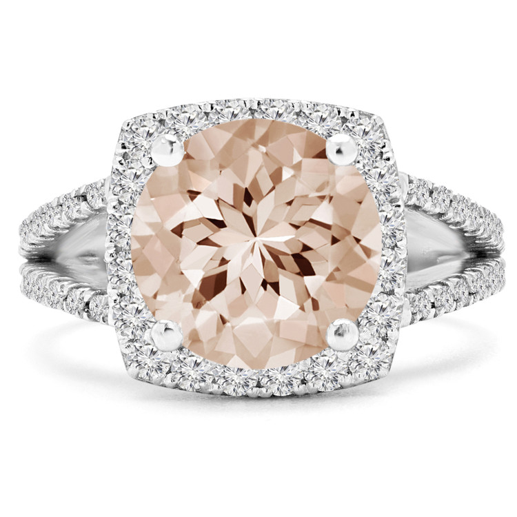3 1/5 CTW Round Pink Morganite Cushion Halo Cocktail Engagement Ring in 10K White Gold (MD180259)