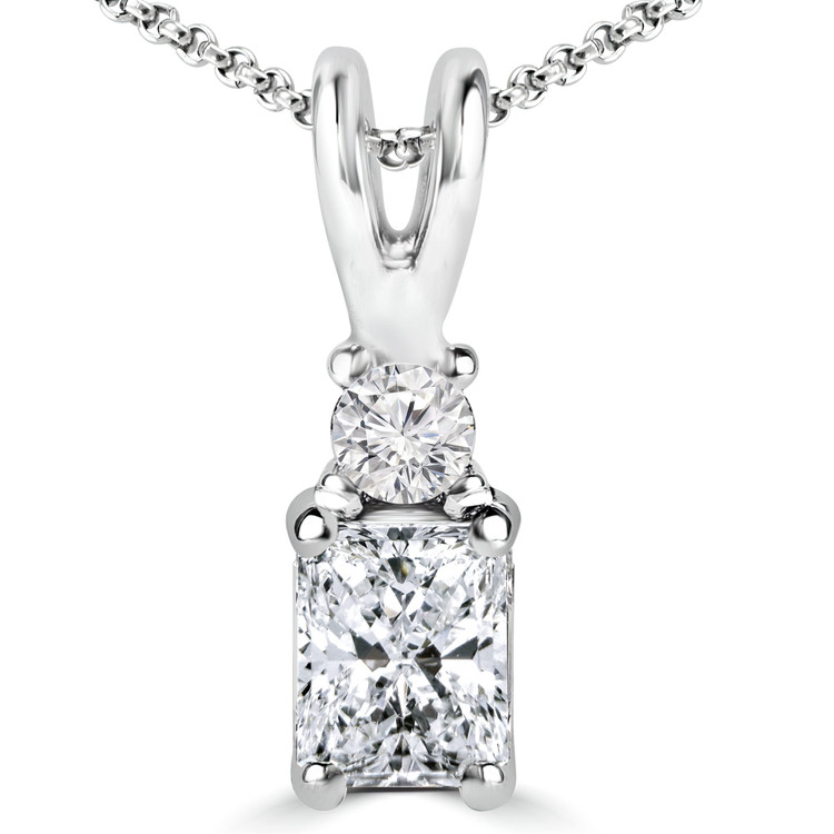 1/3 CTW Radiant Diamond Solitaire with Accents Pendant Necklace in 14K White Gold (MD180361)