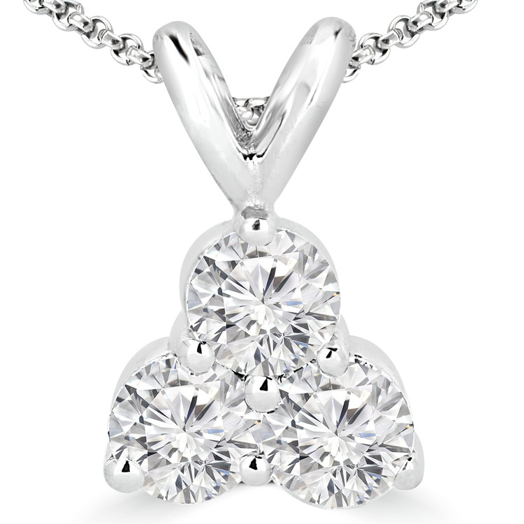 1/2 CTW Round Diamond Three-Stone Pendant Necklace in 14K White Gold (MD180366)