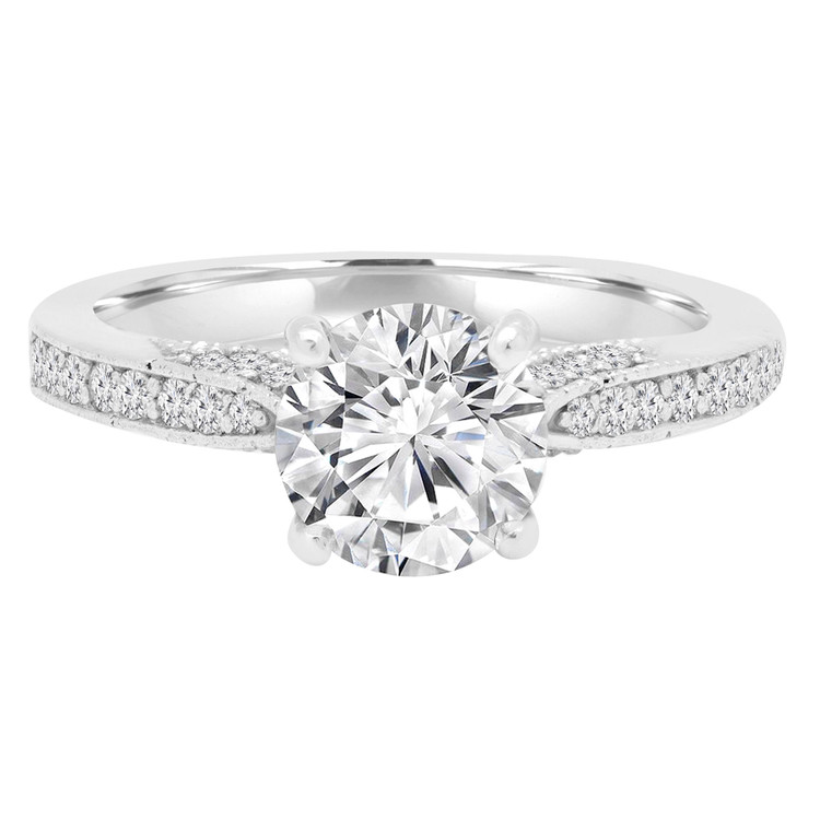 1 1/5 CTW Round Diamond Solitaire with Accents Engagement Ring in 14K White Gold (MD180415)