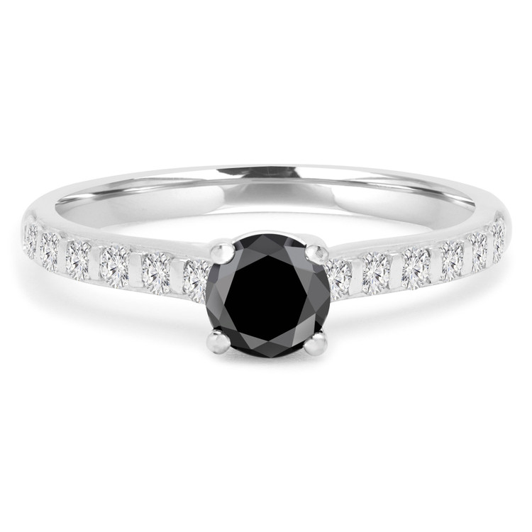 9/10 CTW Round Black Diamond Promise Solitaire with Accents Engagement Ring in 14K White Gold (MD180425)