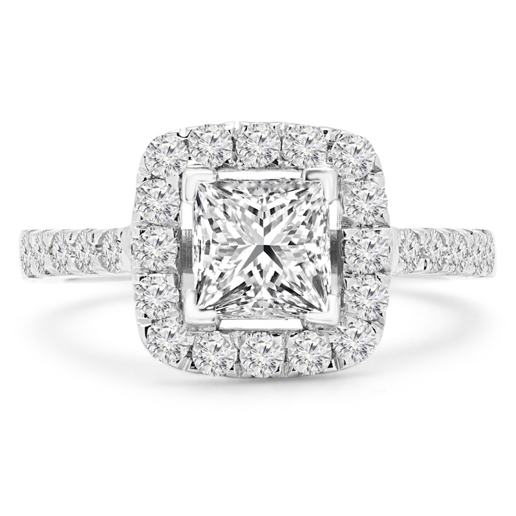 1 5/8 CTW Princess Diamond V-Prong Halo Engagement Ring in 14K White Gold (MD180474)