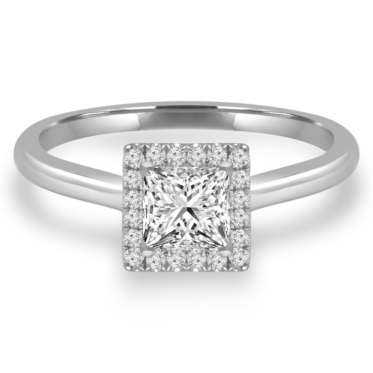 5/8 CTW Princess Diamond Promise V-Prong Halo Engagement Ring in 14K White Gold (MD180476)