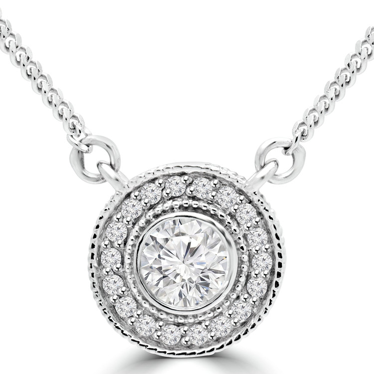 2/5 CTW Round Diamond Bezel Set Halo Pendant Necklace in 14K White Gold (MD180524)