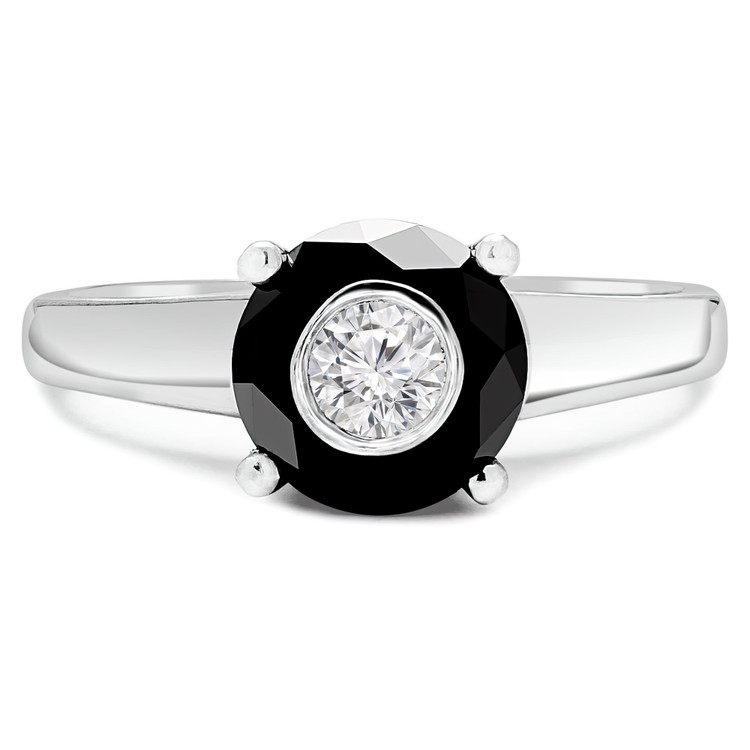 9/10 CTW Round Black Diamond Simion Set Solitaire with Accents Engagement Ring in 14K White Gold (MD180615)