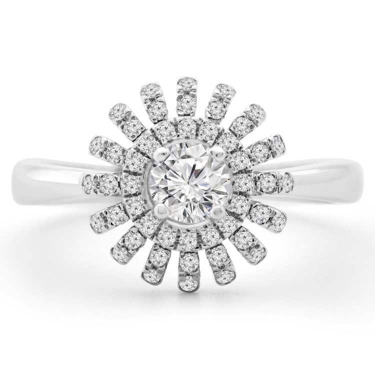 2/5 CTW Round Diamond Floral Motif Halo Engagement Ring in 14K White Gold (MD190103)