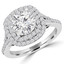 1 1/4 CTW Round Diamond Double Cushion Split Shank Cathedral Halo Engagement Ring in 14K White Gold with Accents (MD190205)
