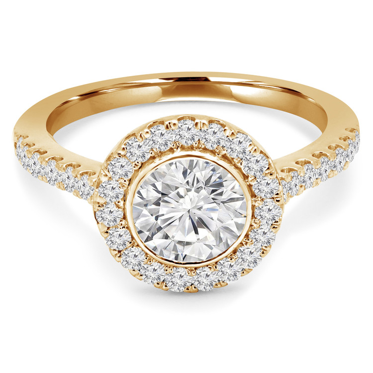 1 1/3 CTW Round Diamond Open Bridge Halo Engagement Ring in 14K Yellow Gold with Accents (MD190213)