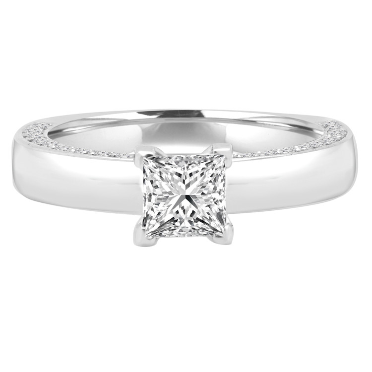 1 1/8 CTW Princess Diamond Solitaire with Accents Engagement Ring in 14K White Gold (MD190218)