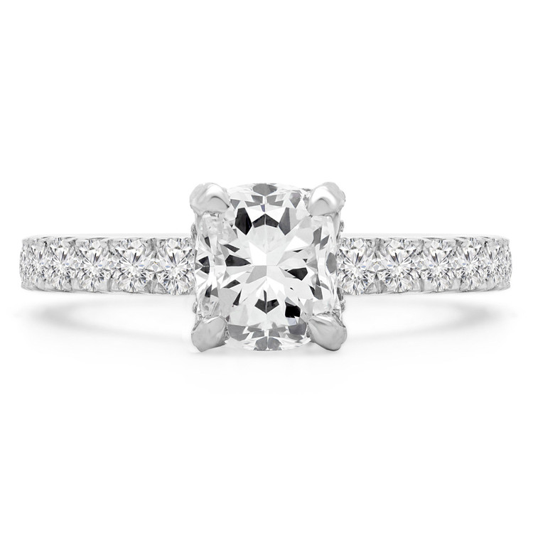 2 1/5 CTW Cushion Diamond Solitaire with Accents Engagement Ring in 14K White Gold (MD190262)