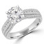 3 1/10 CTW Round Diamond Three-row Tapered Solitaire with Accents Engagement Ring in 18K White Gold (MD190266)