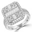 2 CTW Baguette Diamond Vintage Cluster Cushion Halo Cocktail Ring in 18K White Gold (MD190285)