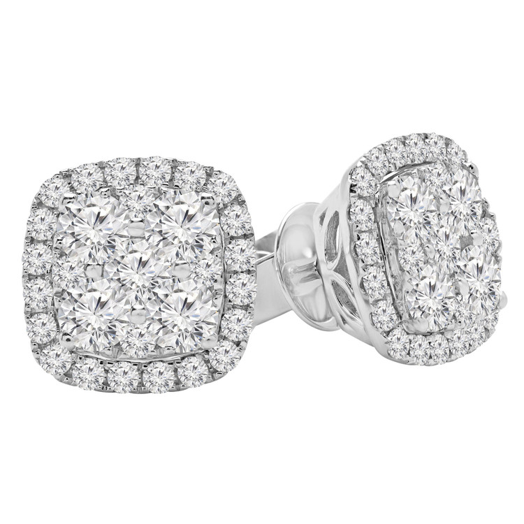 2 1/20 CTW Round Diamond Cushion Halo Cluster Stud Earrings in 18K White Gold (MD190296)