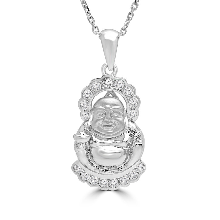 1/4 CTW Round Diamond Buda Fancy Pendant Necklace in 18K White Gold (MD190303)