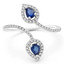 1/2 CTW Round Blue Sapphire Two Stone Pear Halo Cocktail Ring in 14K White Gold (MD190321)