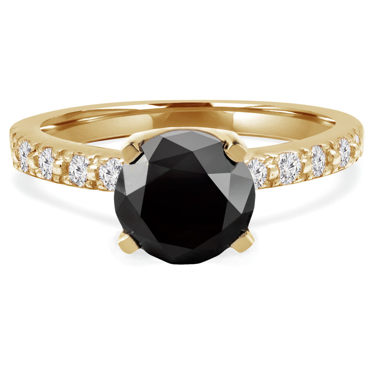 2 1/10 CTW Round Black Diamond Solitaire with Accents Engagement Ring in 14K Yellow Gold (MD190339)