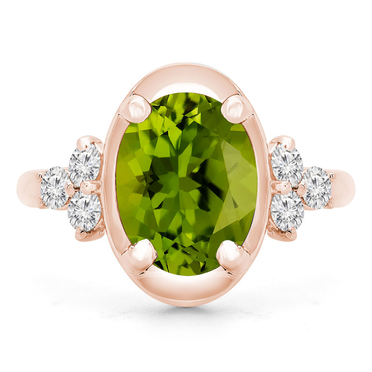 3 9/10 CTW Oval Green Peridot Cocktail Engagement Ring in 14K Rose Gold (MD190412)