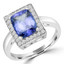2 1/5 CTW Cushion Purple Tanzanite Halo Cocktail Engagement Ring in 14K White Gold (MD190419)