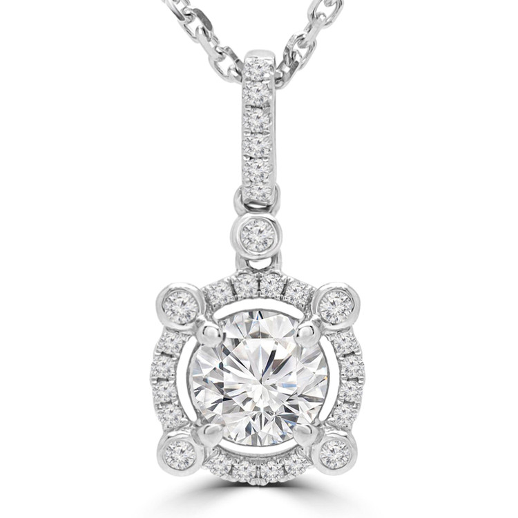 1/2 CTW Round Diamond Halo Pendant Necklace in 18K White Gold (MD190520)