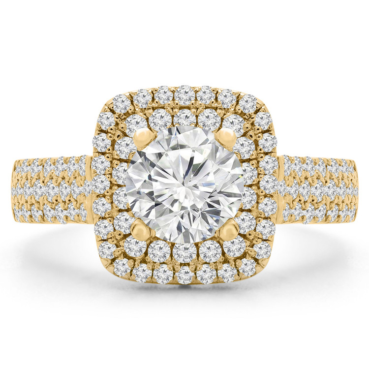 2 CTW Round Diamond Double Cushion Halo Engagement Ring in 14K Yellow Gold (MD190542)