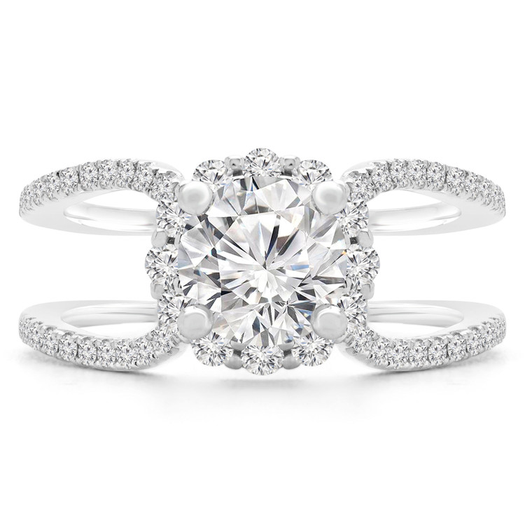 1 2/5 CTW Round Diamond Split-shank Halo Engagement Ring in 18K White Gold (MD190545)