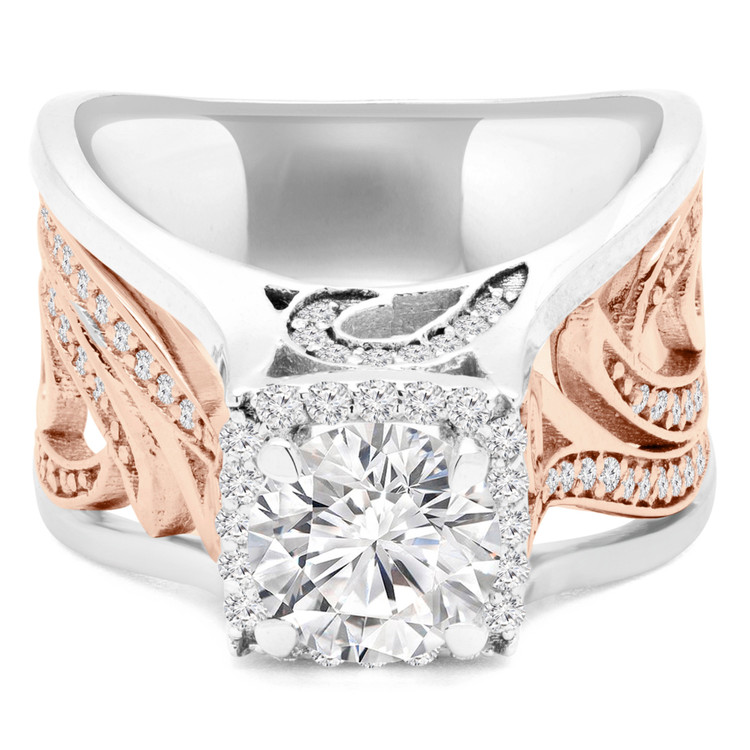 2 5/8 CTW Round Diamond 4-Prong Two-Tone Vintage Cushion Halo Engagement Ring in 14K Rose Gold with Accents (MD200018)