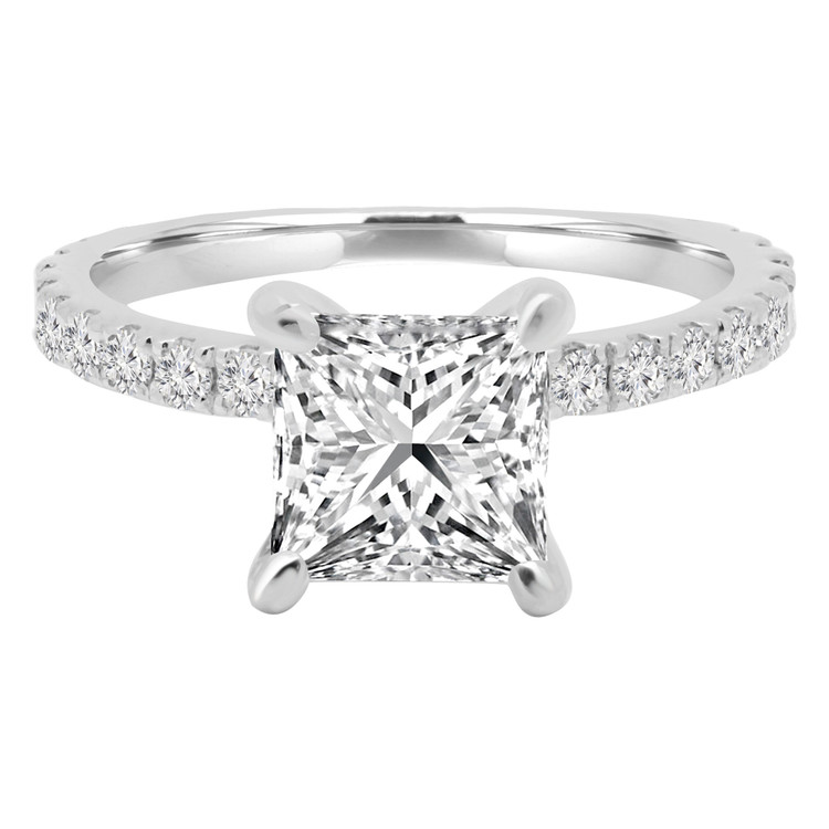 1 1/8 CTW Princess Diamond Solitaire with Accents Engagement Ring in 14K White Gold (MD200134)