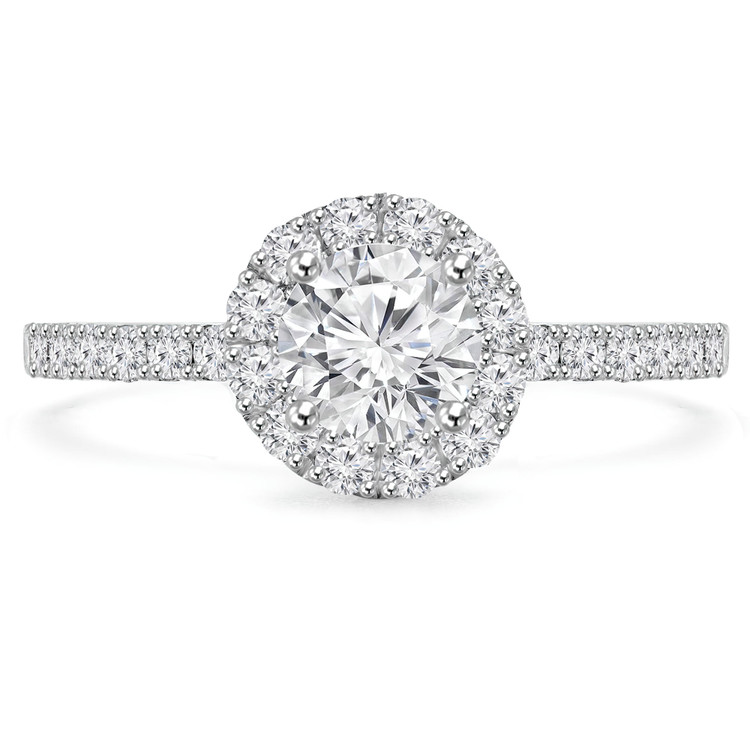 1 1/6 CTW Round Diamond High Set Halo Engagement Ring in 14K White Gold with Accents (MD200151)