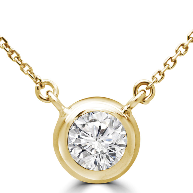 3/4 CT Round Diamond Bezel Solitaire Necklace Pendant Necklace in 14K Yellow Gold (MD200198)