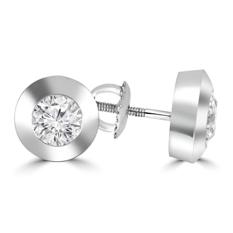 1/3 CTW Round Diamond Bezel Set Stud Earrings in 14K White Gold (MD200206)