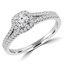7/8 CTW Round Diamond Cathedral Split Shank Cushion Halo Engagement Ring in 14K White Gold with Accents (MD200212)