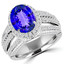 3 3/8 CTW Oval Purple Tanzanite 4-Row Split Shank Hidden Halo Cocktail Engagement Ring in 14K White Gold with Accents (MD200216)