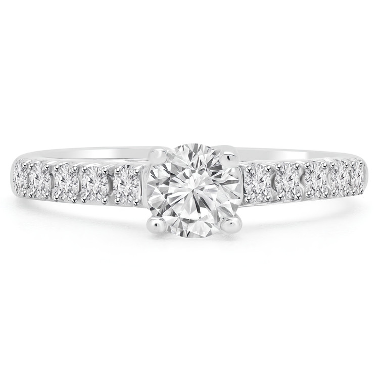 1 1/3 CTW Round Diamond Trellis Solitaire with Accents Engagement Ring in 14K White Gold (MD200240)