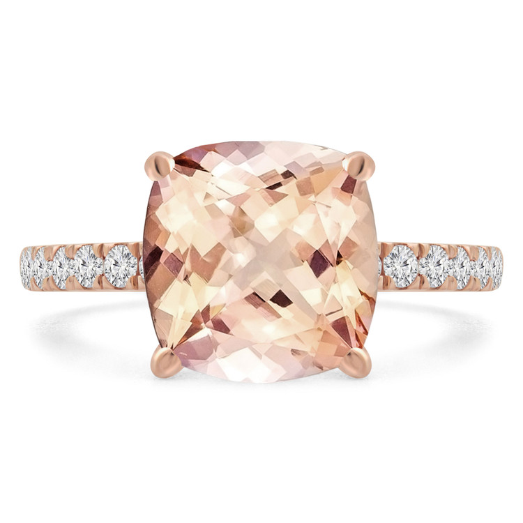 3 1/2 CTW Cushion Pink Morganite Cocktail Engagement Ring in 14K Rose Gold with Accents (MD200242)