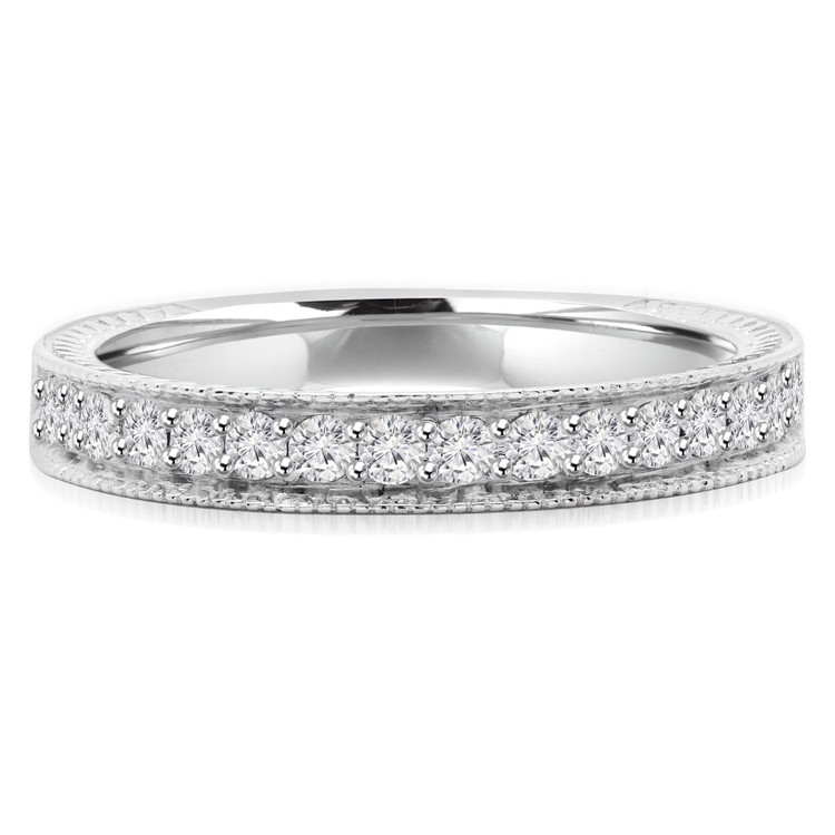 1/3 CTW Round Diamond Vintage Milgrained Semi-Eternity Anniversary Wedding Band Ring in 14K White Gold (MD200252)