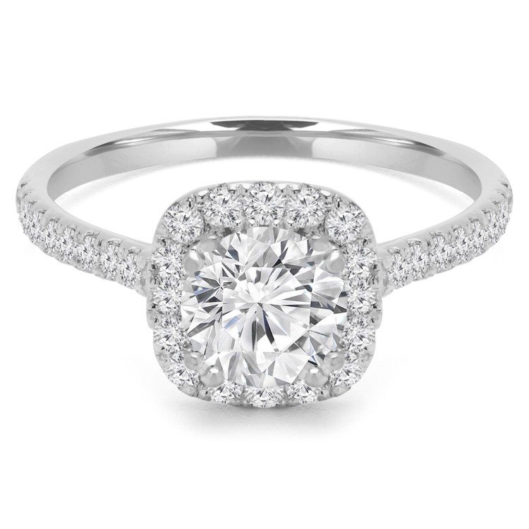 1 1/20 CTW Round Diamond Cushion Halo Engagement Ring in 14K White Gold with Accents (MD200263)